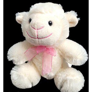 Dan Dee Lamb 9" Cream Silky Plush Stuffed Animal Pink Bow Easter Spring Sheep